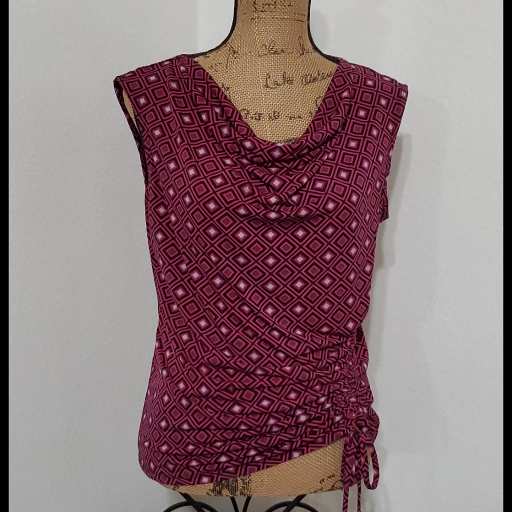 GEORGE Black pink drape neck gathered sleeveless top M